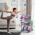 Weight Rack for Home Gym, All in One Yoga Mat Storage Rack, Workout Equipment Storage with Wheels and Hooks for Dumbbells Kettlebells Foam Rollers, Powder Coated - Image 3