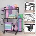 Weight Rack for Home Gym, All in One Yoga Mat Storage Rack, Workout Equipment Storage with Wheels and Hooks for Dumbbells Kettlebells Foam Rollers, Powder Coated - Image 7