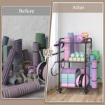 Weight Rack for Home Gym, All in One Yoga Mat Storage Rack, Workout Equipment Storage with Wheels and Hooks for Dumbbells Kettlebells Foam Rollers, Powder Coated - Image 8