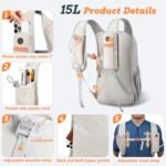 15L Small Hiking Backpack for Men Women Foldable Packable Back Pack Ultralight Hiking Daypack for Travel Camping Outdoor, Beige - Image 3