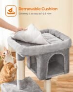 Feandrea Cat Tree, 33.1-Inch Cat Tower, L, Cat Condo for Large Cats up to 16 lb, Large Cat Perch, 2 Cat Caves, Scratching Post, Light Gray UPCT61W - Image 5