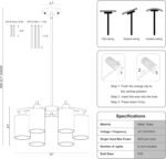 6-Light Modern Farmhouse Black Chandelier, Dining Room Light Fixture Over Table Adjustable Height Hanging Industrial Pendant Lights Kitchen Island, Clear Glass Shade - Image 5