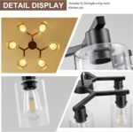 6-Light Modern Farmhouse Black Chandelier, Dining Room Light Fixture Over Table Adjustable Height Hanging Industrial Pendant Lights Kitchen Island, Clear Glass Shade - Image 8