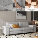 85 Inch Modern 3 Seater Sofa for Living Room, Deep Seat Chenille Couch with Adjustable Wide Armrest & Plush Backrest, Button Tufted Comfy Bedroom Sofa, Easy Assembly, Grey - Image 7