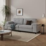 85 Inch Modern 3 Seater Sofa for Living Room, Deep Seat Chenille Couch with Adjustable Wide Armrest & Plush Backrest, Button Tufted Comfy Bedroom Sofa, Easy Assembly, Grey - Image 8