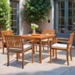 Flamaker 5 Piece Outdoor Dining Set Acacia Wood Patio Table and Chairs with Soft Cushions Patio Furniture for Deck, Backyard, Garden - Image 3