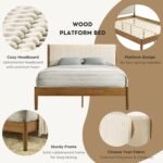 Roundhill Furniture Vichy Queen Platform Bed with Corduroy Upholstery in Light Walnut - Image 4