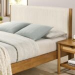 Roundhill Furniture Vichy Queen Platform Bed with Corduroy Upholstery in Light Walnut - Image 5