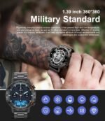 SUNKTA Military Smart Watch for Men(Answer/Dial Calls),100 Sports Modes, 5ATM Waterproof Fitness Watch with Heart Rate/SpO2/Blood Pressure for Android and iOS,1.39''HD DIY Screen Smartwatch Black - Image 5