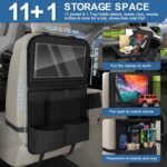 2 Pack Backseat Car Organizer with Tray, 11 Pocket Car Storage with Tablet Holder & Detachable Top for Steering Wheel, Road Trip Essentials Travel, Protector Kick Mats for Kids - Image 3