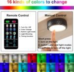 LED Puck Lights with Remote Battery Operated Under Cabinet Lighting Wireless Stick on Lights Color Changing Timer Tap Lights for Cabinets Shelves Closets Display Case - 6Pack Black - Image 4