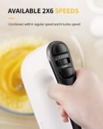 SHARDOR Hand Mixer Electric, 6 Speed & Turbo Mixer Electric Handheld, Snap-On Storage Case,5 Stainless Steel Accessories for Whipping, Mixing Cookies, Brownie, Cakes, Dough Batters, White - Image 3