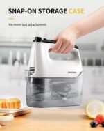 SHARDOR Hand Mixer Electric, 6 Speed & Turbo Mixer Electric Handheld, Snap-On Storage Case,5 Stainless Steel Accessories for Whipping, Mixing Cookies, Brownie, Cakes, Dough Batters, White - Image 4