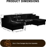 123" U-Shaped Modular Sesctional Sofa, Two L-Shape Chaise with 2 Cloud Couch Sectional with Two Pillows, Couches forLiving Room (Black) - Image 3