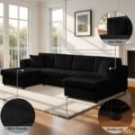 123" U-Shaped Modular Sesctional Sofa, Two L-Shape Chaise with 2 Cloud Couch Sectional with Two Pillows, Couches forLiving Room (Black) - Image 4