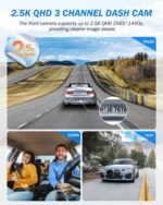 Dash Cam Front and Rear, 2.5K+1440P Triple Car Camera with 32GB Card, 3 Channel Dash Camera for Cars, G-Sensor, 3.16” IPS Screen, 24Hr Parking, 170°Wide Angle, Loop Recording, IR Night Vision, Blue - Image 3