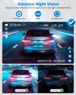 Dash Cam Front and Rear, 2.5K+1440P Triple Car Camera with 32GB Card, 3 Channel Dash Camera for Cars, G-Sensor, 3.16” IPS Screen, 24Hr Parking, 170°Wide Angle, Loop Recording, IR Night Vision, Blue - Image 5