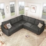 HONBAY Convertible Sectional Sofa L Shaped Couch for Small Apartment Reversible Sectional Couches for Living Room,Dark Grey - Image 4