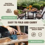 Devoko 5 PCS Patio Furniture, Patio Dining Set Acacia Wood Outdoor Table and Chairs, with 4 Folding Chairs and 37" Round Movable Table, Outdoor Dining Set for Lawn, Balcony, Garden (Deep Brown) - Image 7