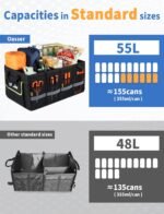 Oasser Car Trunk Organizer, Collapsible Waterproof Multi Compartments Car Storage Organizer with Foldable Cover Reflective Strip (Standard, Black) - Image 3