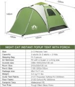 Night Cat Instant Popup Tents 2-3 Persons with Footprint Tarp Easy Setup Camping Tent with Rainfly Double Layers Waterproof Automatic Hydraulic Mechaism - Image 3