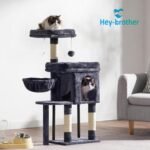 Hey-brother Cat Tree Tower, Scratching Posts with Cozy Condo, Padded Bed, Hammock, Plush Perch, Sisal Post and Ball for Indoor Kittens, 44.9 Inches, Smoky Gray MPJ009SG - Image 6