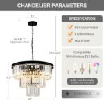 8 Light Modern Crystal Chandelier 20'' Black Chandeliers for Dining Room Contemporary Pendant Light Fixture Round 3-Tier Adjustable Height E12 for Living Room, Foyer, Entryway, Bedroom - Image 5