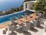 Devoko Outdoor Patio Dining Sets 9 Pieces Wicker Outdoor Dining Table and Chairs Set with Acacia Wood Table Top and Widened Armrests for Backyard, Garden, Deck (Grey) - Image 5