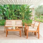 Greesum 4 Piece Bistro Patio Furniture Outdoor Chat Chair Set with Water Resistant Cushions and Coffee Table for Beach Backyard Garden, Acacia Wood - Image 4