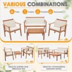 Greesum 4 Piece Bistro Patio Furniture Outdoor Chat Chair Set with Water Resistant Cushions and Coffee Table for Beach Backyard Garden, Acacia Wood - Image 6