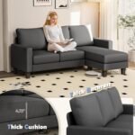 JUMMICO Couch for Small Living Room, 73" Small Sofa with Reversible Ottoman, 3 Seat L-Shaped Sofas, Comfy Couches for Apartment (Linen Fabric, Dark Grey) - Image 6
