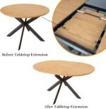 43.2"-59.1" Extendable Round Dining Table Set, Mid Century Wooden Round Kitchen Table, Oak Coffee Table for 4-6 Person,PU Leather Chair - Image 6