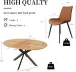 43.2"-59.1" Extendable Round Dining Table Set, Mid Century Wooden Round Kitchen Table, Oak Coffee Table for 4-6 Person,PU Leather Chair - Image 7