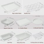 Nonstick Bakeware Set 10 Pcs, Professional Kitchen Bicolor Baking Pans Set with Cookie Sheets, Muffin Pan, Loaf Pan, Cake Pan and Cooling Rack, Dishwasher Safe, 0.8mm Thick Heavy Duty - Image 5