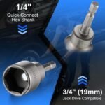 Dreyoo 2 Pack RV Scissor Jack Socket, 3/4" or 19mm Drill Adapter with 1/4" Hex Shank, Camper Trailer Stabilizer Jack Tool for RV, Car, Travel Trailer Leveling(Silver Gray) - Image 6