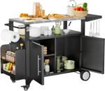 ROOMTEC Outdoor Grill Cart with Storage,Patio Kitchen Island with WheelsHooks and Spice Rack,Waterproof Outdoor Grill Table,Movable BBQ Serving Cart Rolling Bar Cart for Home Party Bar - Image 6