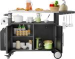 ROOMTEC Outdoor Grill Cart with Storage,Patio Kitchen Island with WheelsHooks and Spice Rack,Waterproof Outdoor Grill Table,Movable BBQ Serving Cart Rolling Bar Cart for Home Party Bar - Image 7