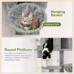 Globlazer Cat Trees and Towers for Multiple Adult Cats, 82-inch XXL Tall Cat Tree Tower for Indoor Cats with Scratching Post, 3 Perches, 2 Condos, 2 Hanging Baskets, F82, Light Grey - Image 6