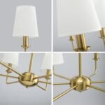 6-Light Brushed Gold Pendant Chandelier with White Linen Shades, E12 Base - Farmhouse & Industrial Style for Kitchen, Living Room, Dining Room, or Bedroom Lighting - Image 7