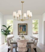 6-Light Brushed Gold Pendant Chandelier with White Linen Shades, E12 Base - Farmhouse & Industrial Style for Kitchen, Living Room, Dining Room, or Bedroom Lighting - Image 8