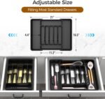 Extra Large Expandable Silverware Organizer, BPA-Free Food-Safe Cutlery Flatware Organizer, Kitchen Utensil Drawer Organizer, Adjustable Silverware Holder for Spoons Forks Knives, Black - Image 4