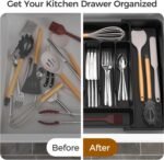 Extra Large Expandable Silverware Organizer, BPA-Free Food-Safe Cutlery Flatware Organizer, Kitchen Utensil Drawer Organizer, Adjustable Silverware Holder for Spoons Forks Knives, Black - Image 6