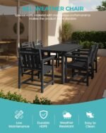 HDPE Outdoor Patio Dining Set with Table & 6 Chairs, All-Weather 7-Piece Outdoor Table and Chairs, 2" Umbrella Hole, Patio Furniture for Garden, Backyard, Deck | Matte Black - Image 3