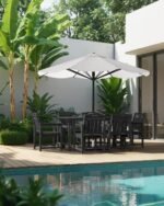 HDPE Outdoor Patio Dining Set with Table & 6 Chairs, All-Weather 7-Piece Outdoor Table and Chairs, 2" Umbrella Hole, Patio Furniture for Garden, Backyard, Deck | Matte Black - Image 4