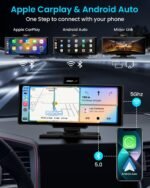 Portable Apple Carplay Screen, 10’’ Car Stereo Wireless Car Play & Android Auto Touch Screen, 4K Dash Cam, 1080P Backup Camera, Mirror Link/Voice Control/Music Play/GPS Navigation - Image 3