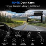 Dash Cam Front and Rear，4K Dual Channel Dash Camera for Cars，3.39” IPS Screen，Built-in Wi-Fi GPS，G-Sensor，Included 32GB Card,Night Vision，170° Wide Angle，24H Parking Mode - Image 3