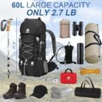 60L Hiking Backpack Water Resistant Camping Backpack with Rain Cover Large Outdoor Travel Daypack for Men Women (01-Black) - Image 3