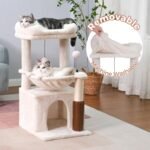 Cat Tree 32 Inches Small Cat Tree for Large Cats Adult Cat Tower with Scratching Post,15.7”Large Hammock and Self Groomer, and Removable Top Perch and Wide Condo for Indoor Cats-Beige - Image 5