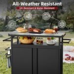 Outdoor Grill Cart Bar Cart with Storage Cabinet for Grilling Accessories, XL Portable Outdoor Grill Table with Stainless Steel Top for Kitchen Prep, Lawn & Garden（Black） - Image 3