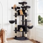Allewie 73in Fan-Shaped Space-Saving Corner Cat Tower/Multi-Level Tall Cat Tree for Indoor Kitties/Cozy Baskets/Condos/House/Perches/Sisal Scratching Posts/Pet Activity Center/Dark Grey - Image 3